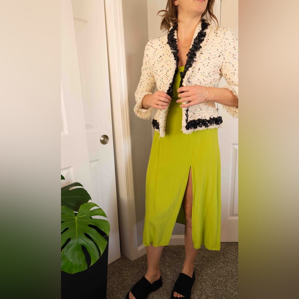 LB LOUISE textured blazer with multi color accents and a black accent collar